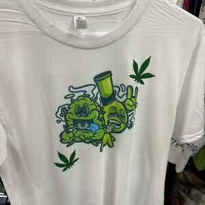 White Graphic Tee with Green Print